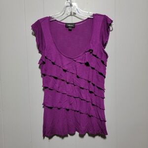 Y2K Vintage iz Byer Purple Tiered Ruffle Scoop Neck Cap Sleeve Top Women's Small